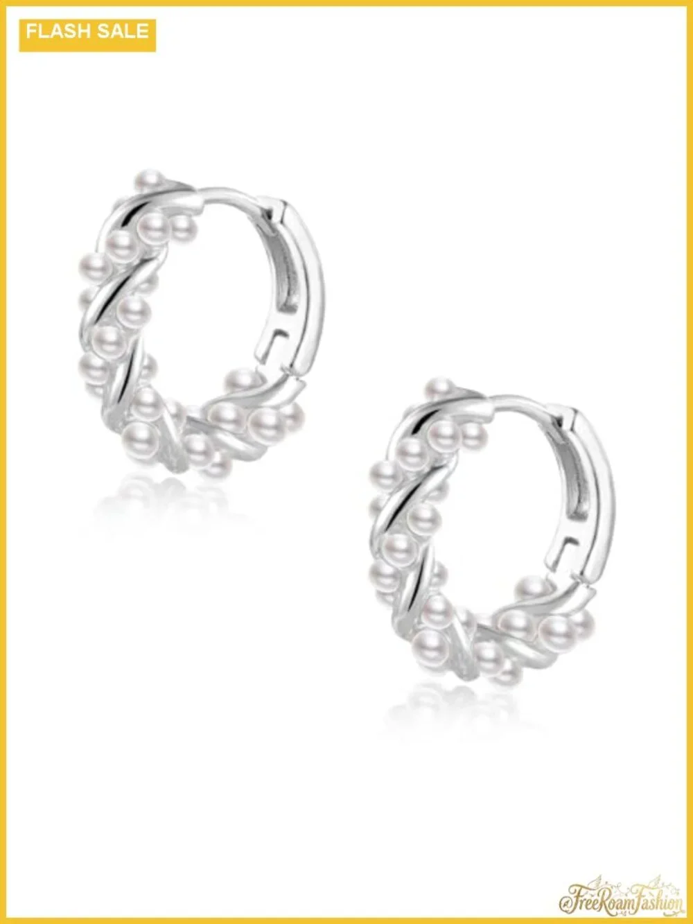 16mm Pearl Hoop Earrings for Women, Silver Plated, Hypoallergenic, Dainty